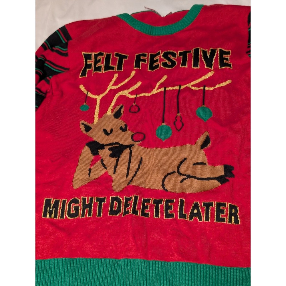 Mighty Fine Felt Festive Might Delete Later Reindeer Ugly Christmas Sweater XS - Picture 2 of 4